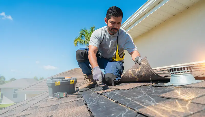 Flashing damage on a residential roof in Sarasota, FL
